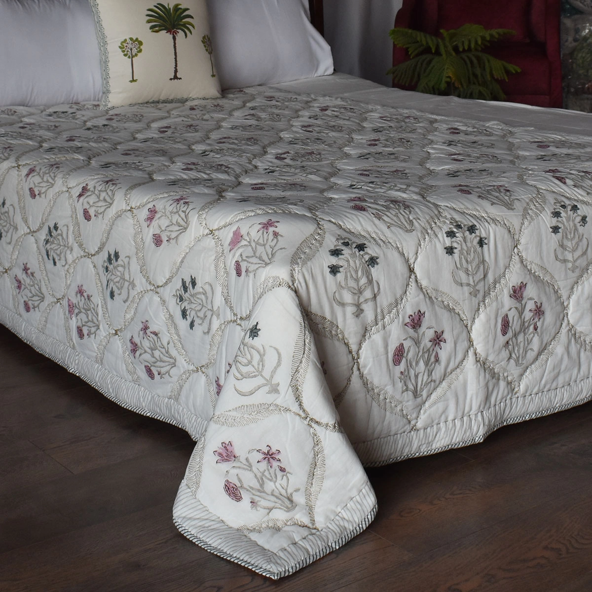 Hand Block Printed Cotton Twin Size Quilt 261012