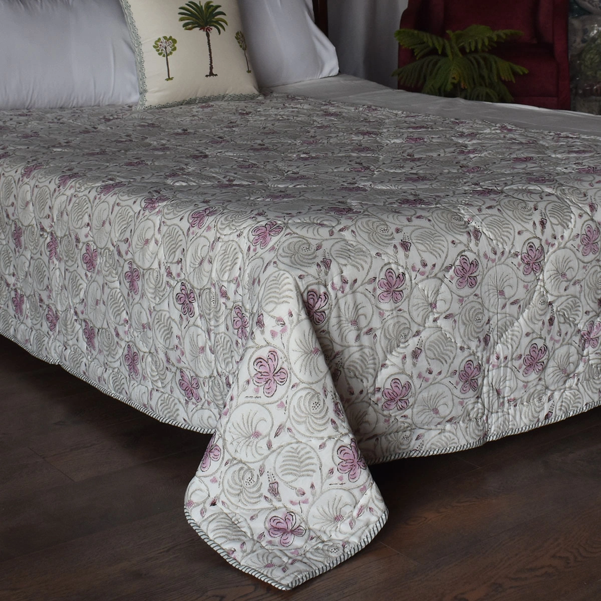 Hand Block Printed Cotton Twin Size Quilt 261012