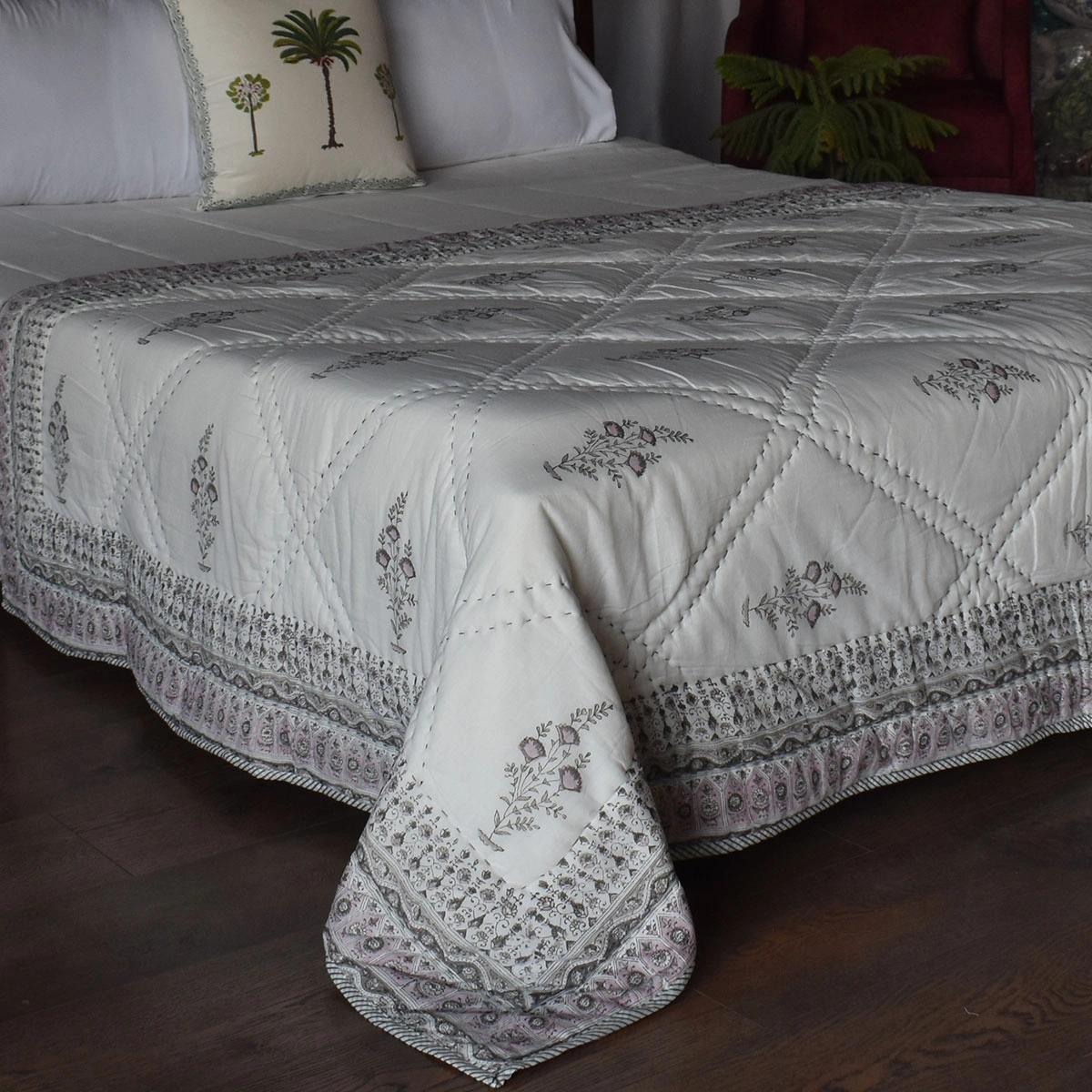 Hand Block Printed Cotton Twin Size Quilt 261013