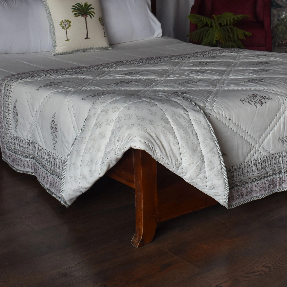 Hand Block Printed Cotton Twin Size Quilt  261013