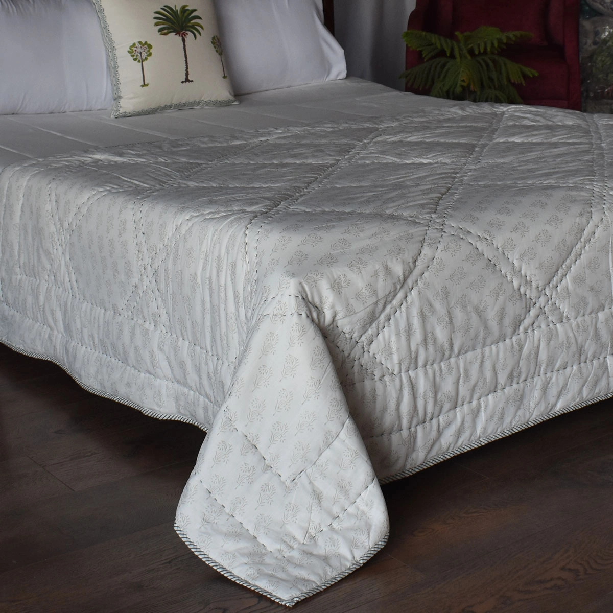 Hand Block Printed Cotton Twin Size Quilt 261013