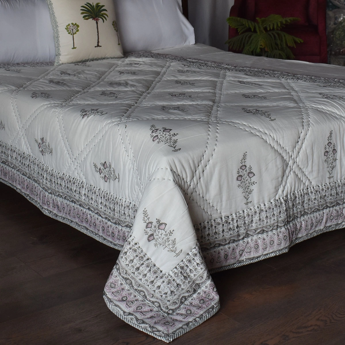 Hand Block Printed Cotton Twin Size Quilt 261013