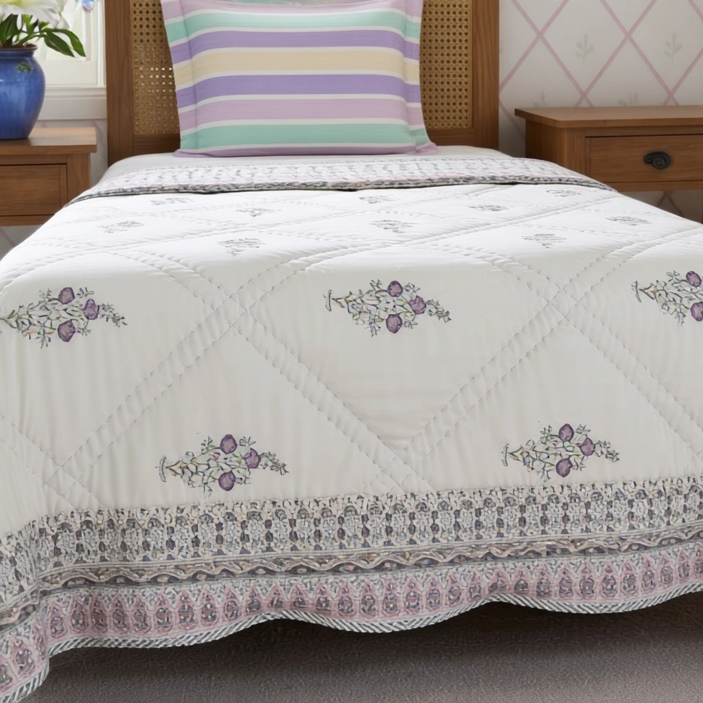 Hand Block Printed Cotton Twin Size Quilt  261013
