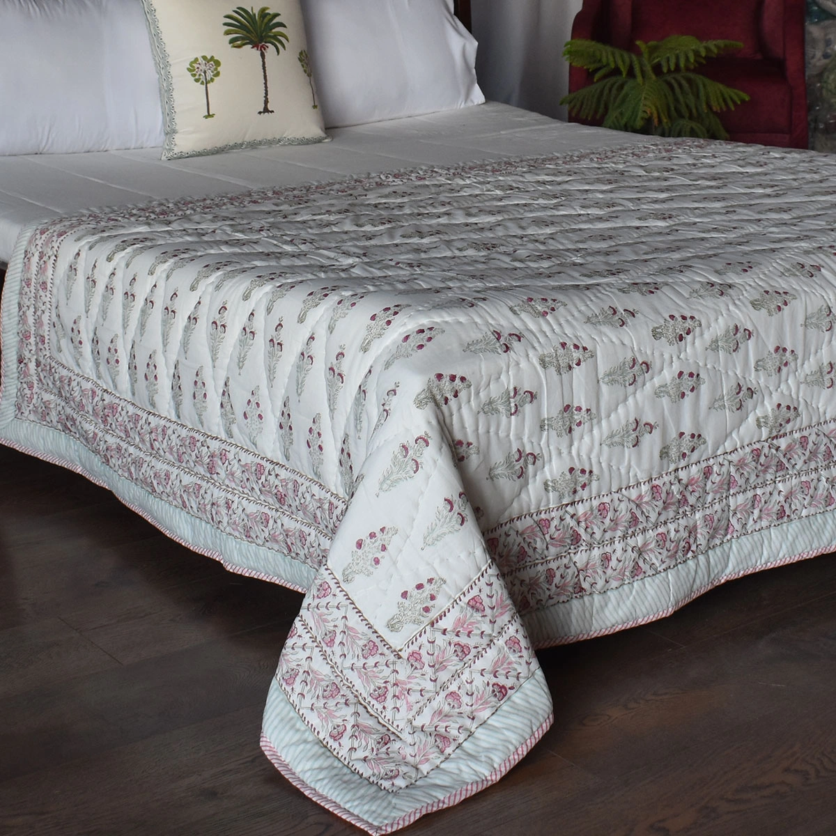 Hand Block Printed Cotton Twin Size Quilt 261014