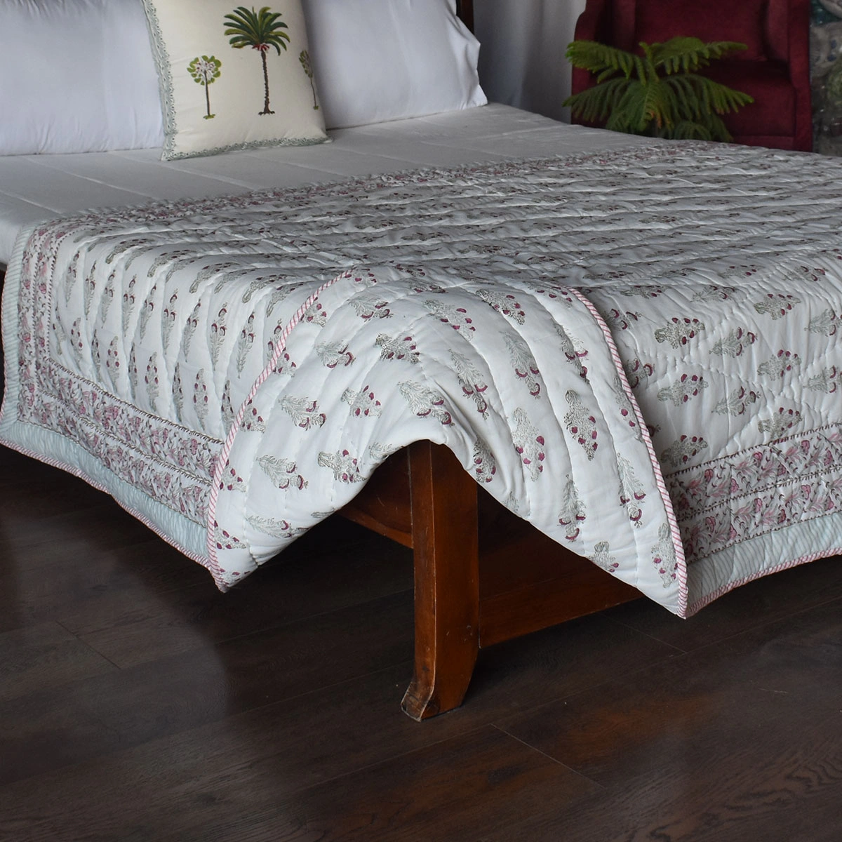 Hand Block Printed Cotton Twin Size Quilt 261014