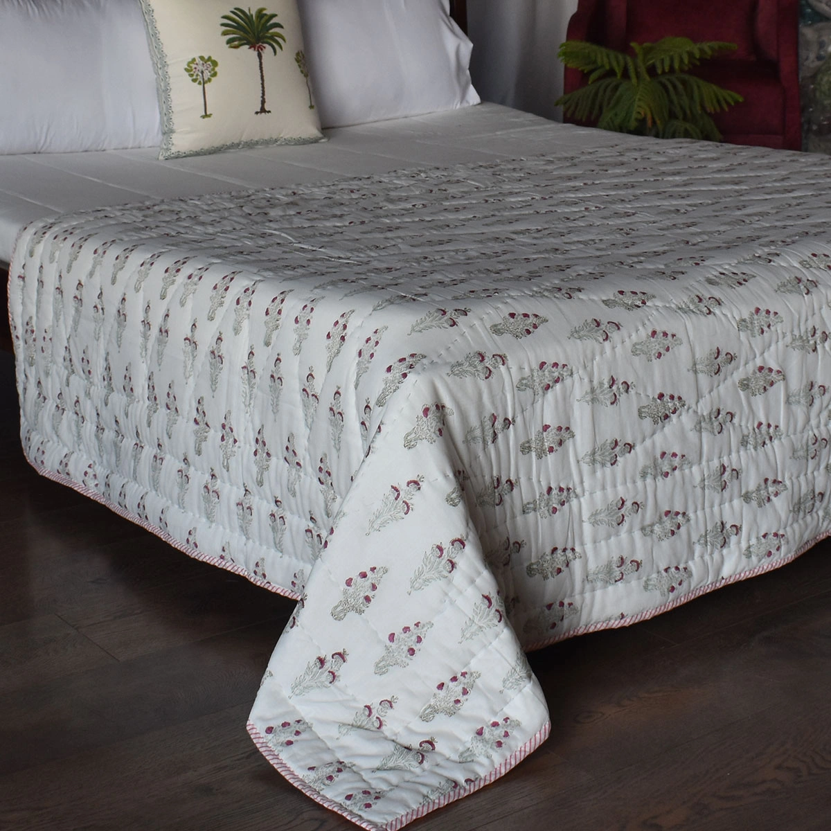 Hand Block Printed Cotton Twin Size Quilt  261014