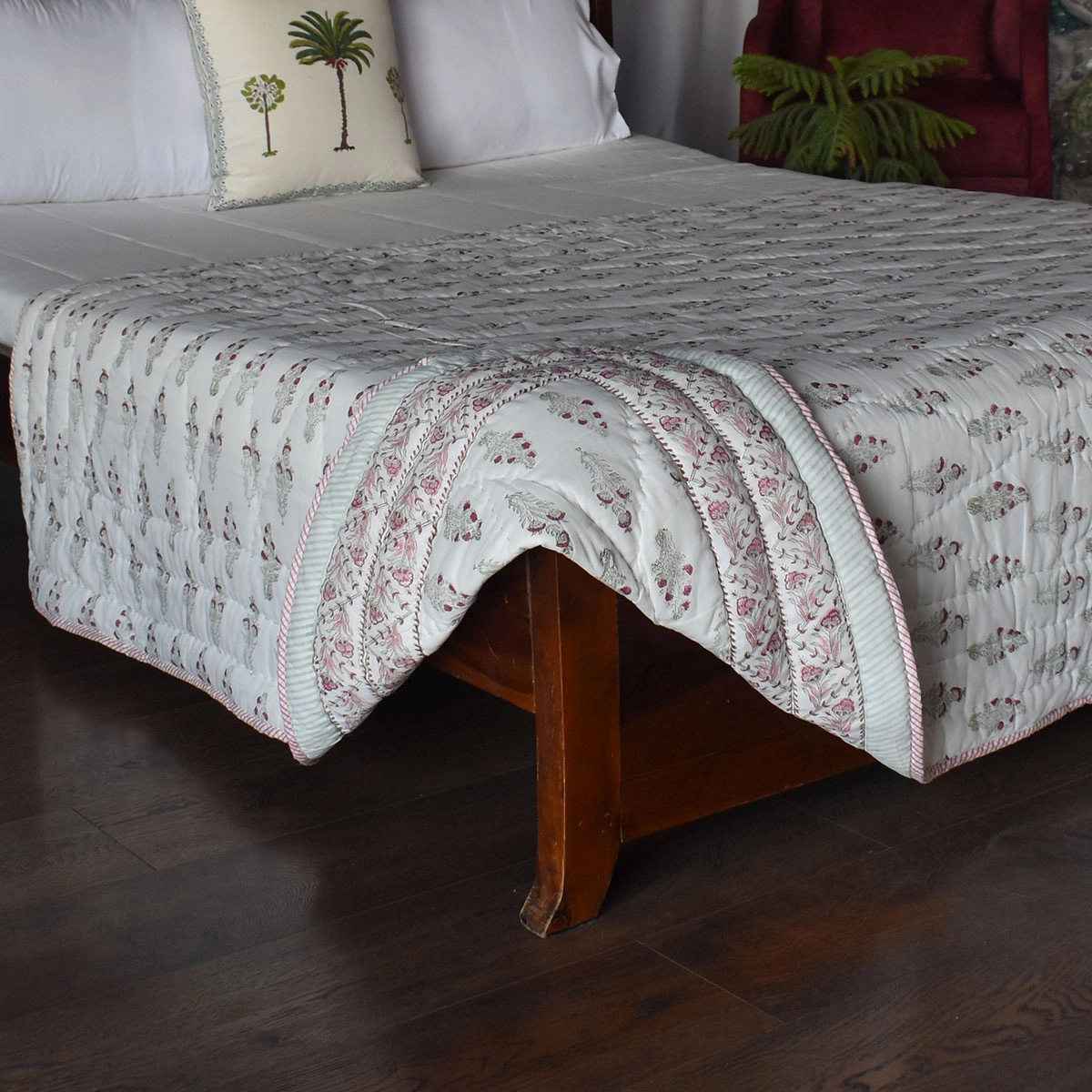 Hand Block Printed Cotton Twin Size Quilt  261014