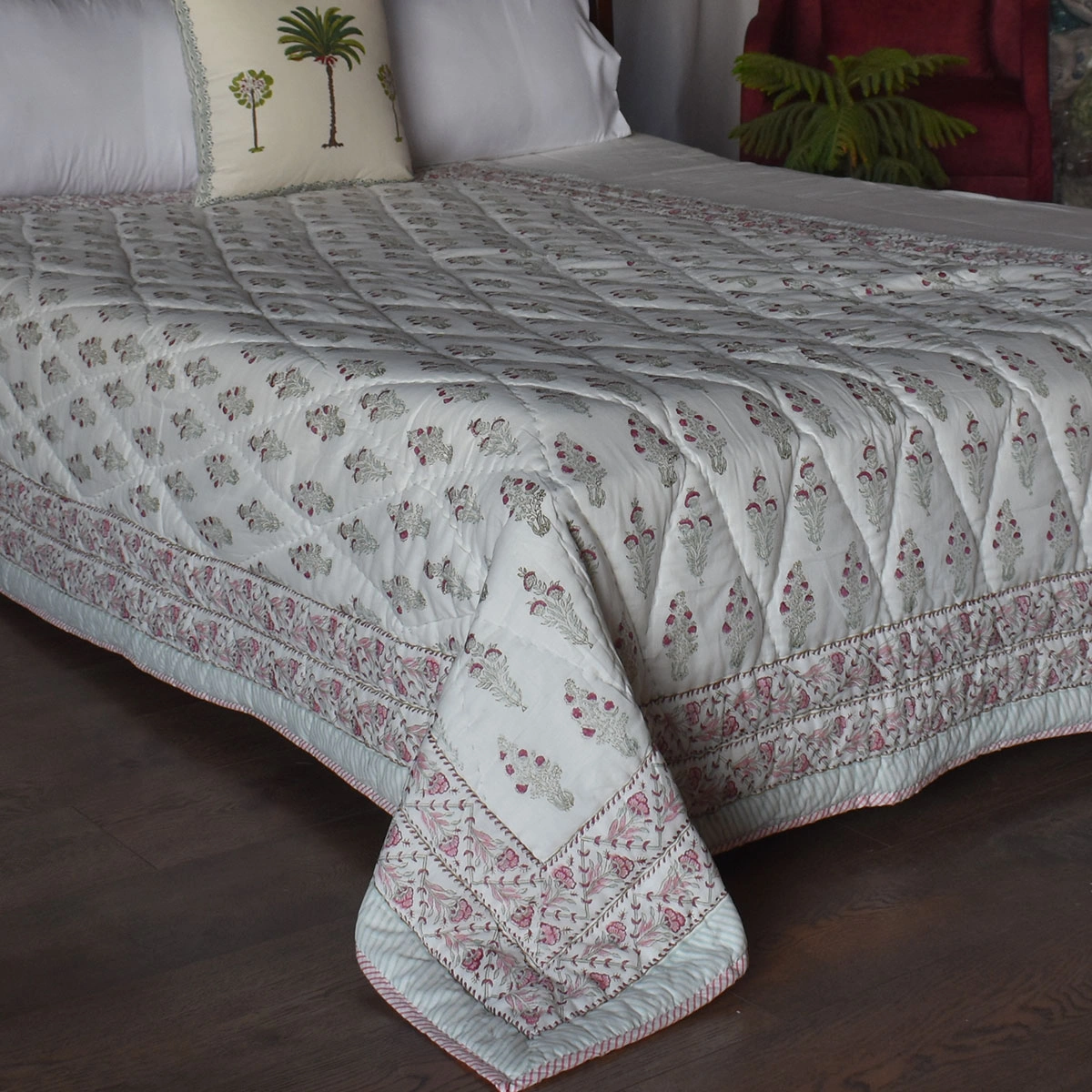 Hand Block Printed Cotton Twin Size Quilt  261014