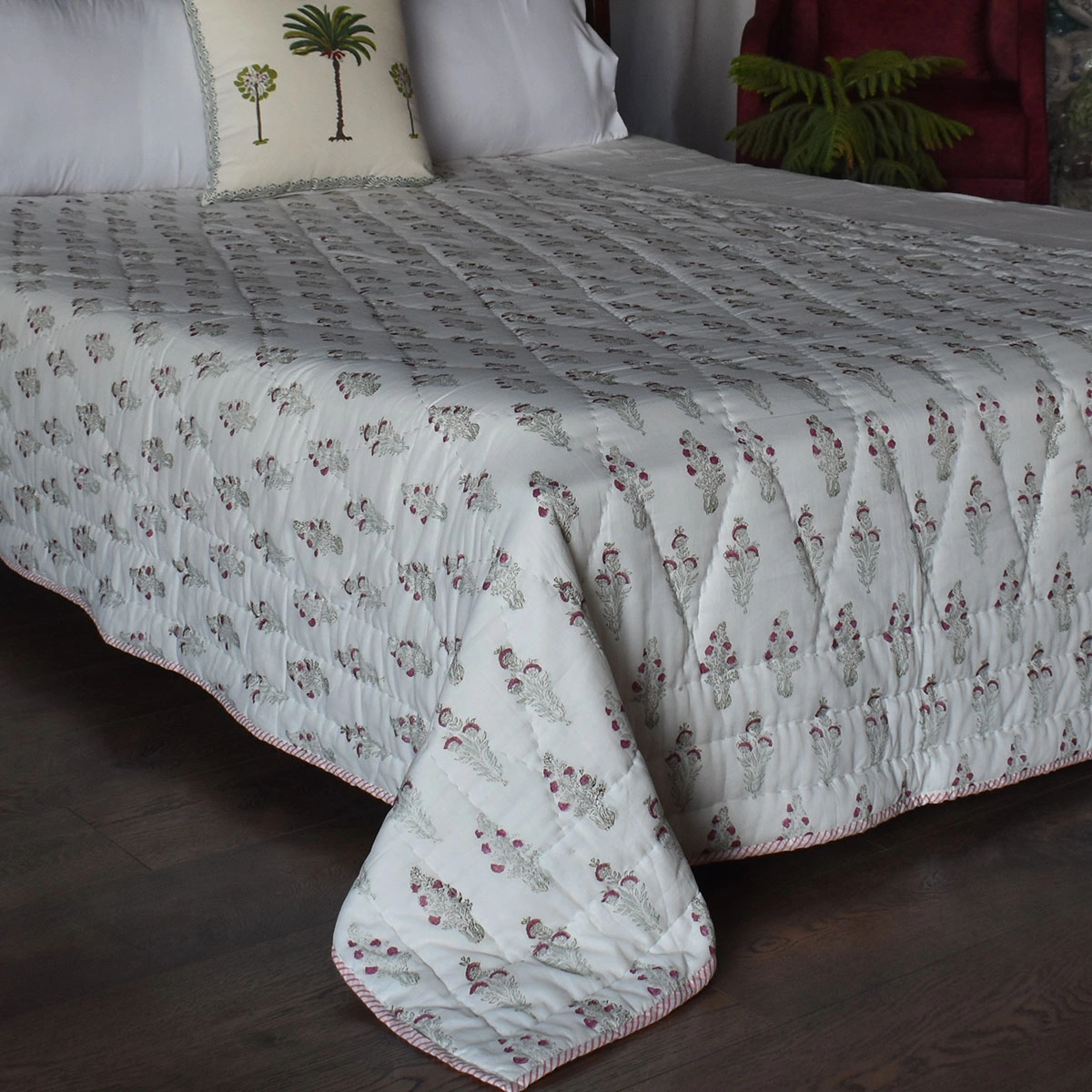 Hand Block Printed Cotton Twin Size Quilt  261014
