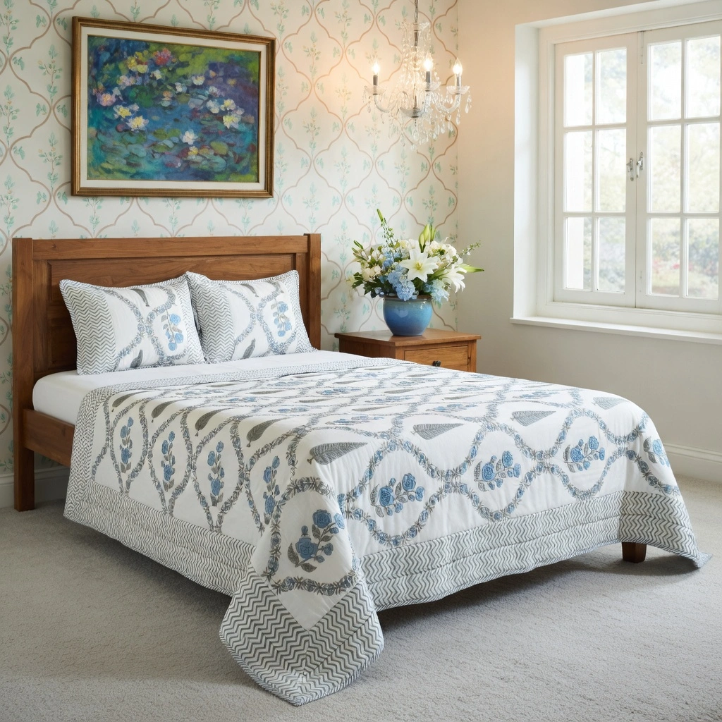 Hand Block Printed Cotton Twin Size Quilt  261015