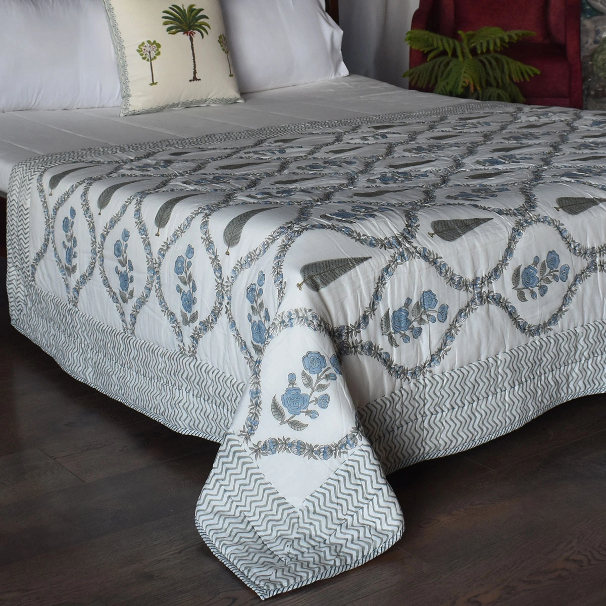 Hand Block Printed Cotton Twin Size Quilt  261015