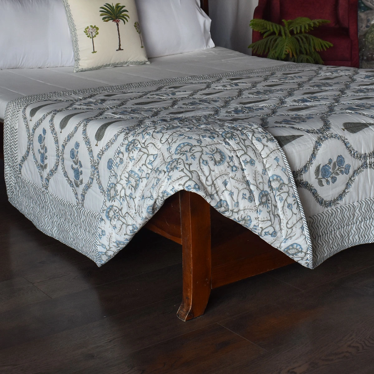 Hand Block Printed Cotton Twin Size Quilt 261015