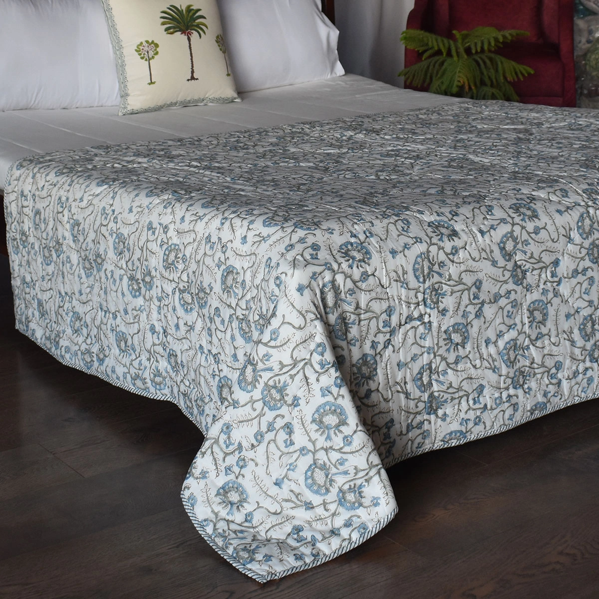 Hand Block Printed Cotton Twin Size Quilt 261015