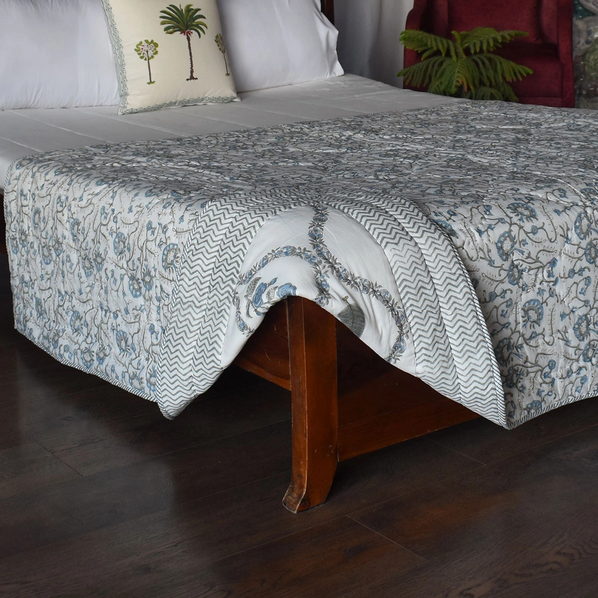 Hand Block Printed Cotton Twin Size Quilt 261015