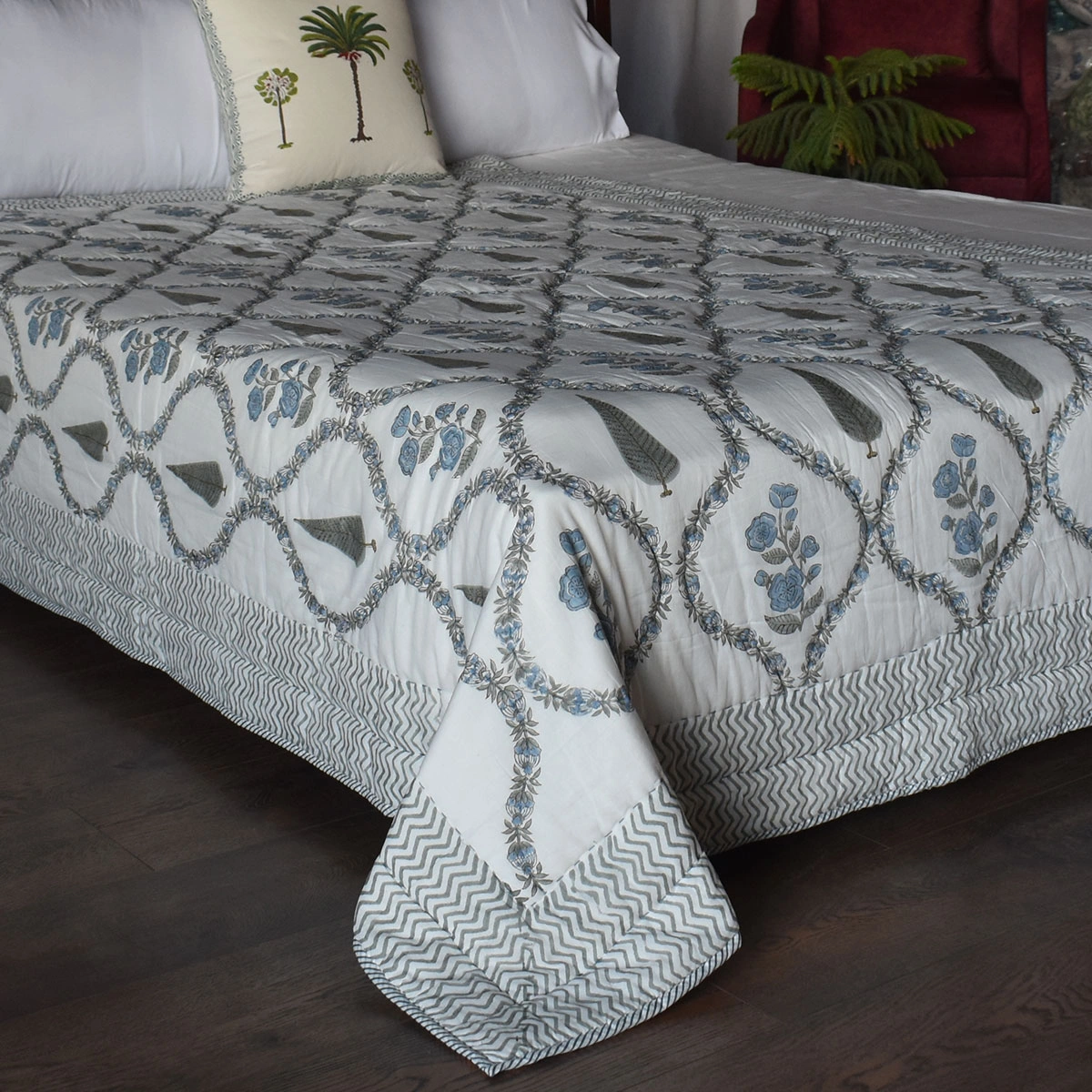 Hand Block Printed Cotton Twin Size Quilt 261015