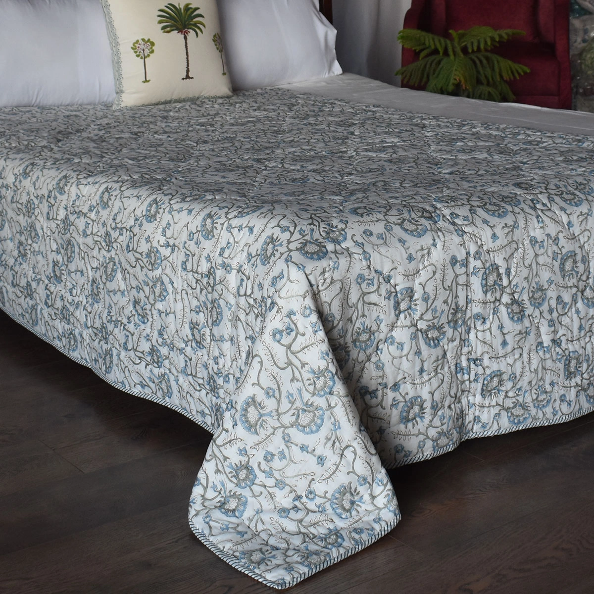 Hand Block Printed Cotton Twin Size Quilt 261015