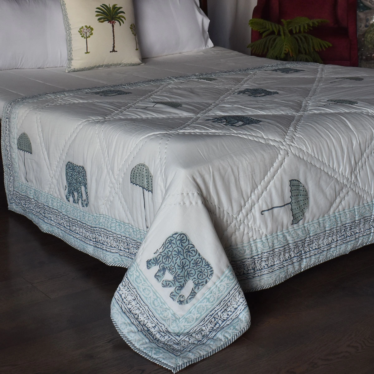 Hand Block Printed Cotton Twin Size Quilt 261016