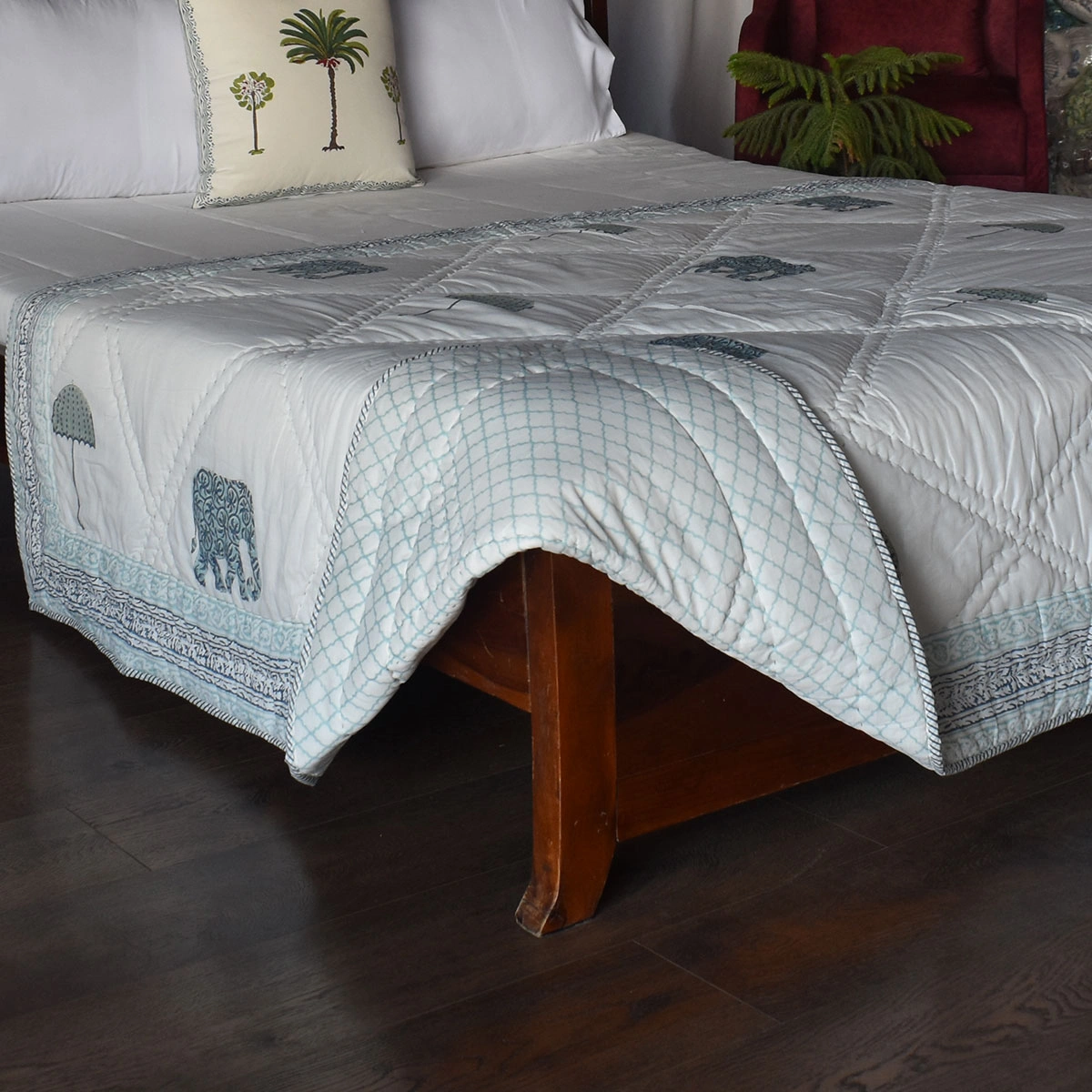 Hand Block Printed Cotton Twin Size Quilt  261016