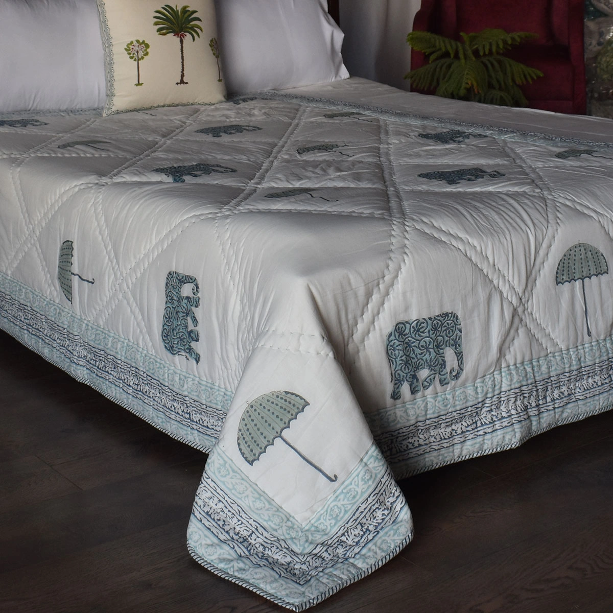 Hand Block Printed Cotton Twin Size Quilt 261016