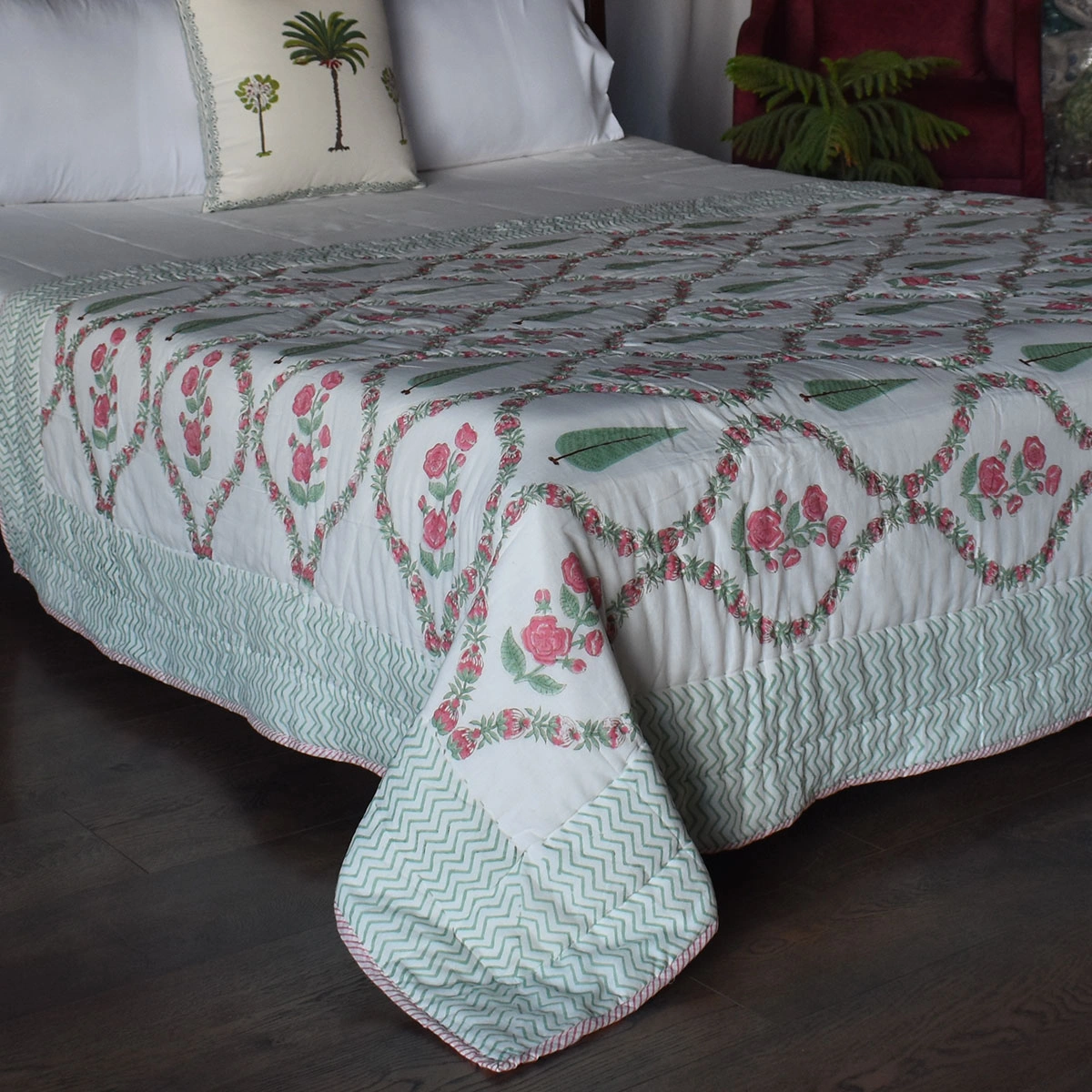 Hand Block Printed Cotton Twin Size Quilt 261017