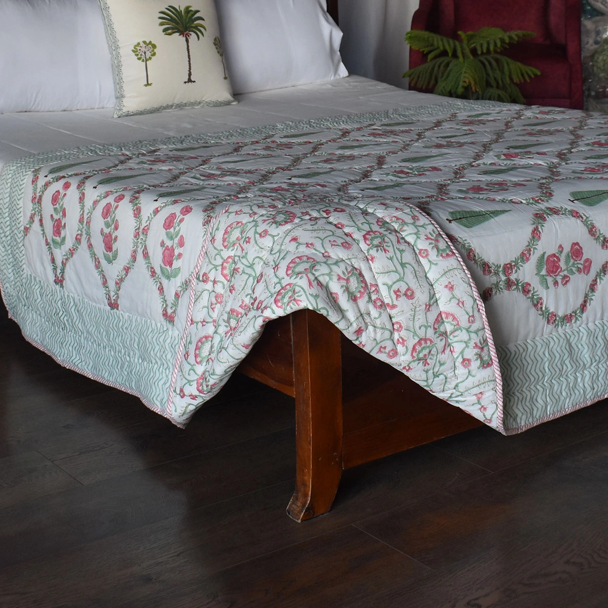 Hand Block Printed Cotton Twin Size Quilt 261017