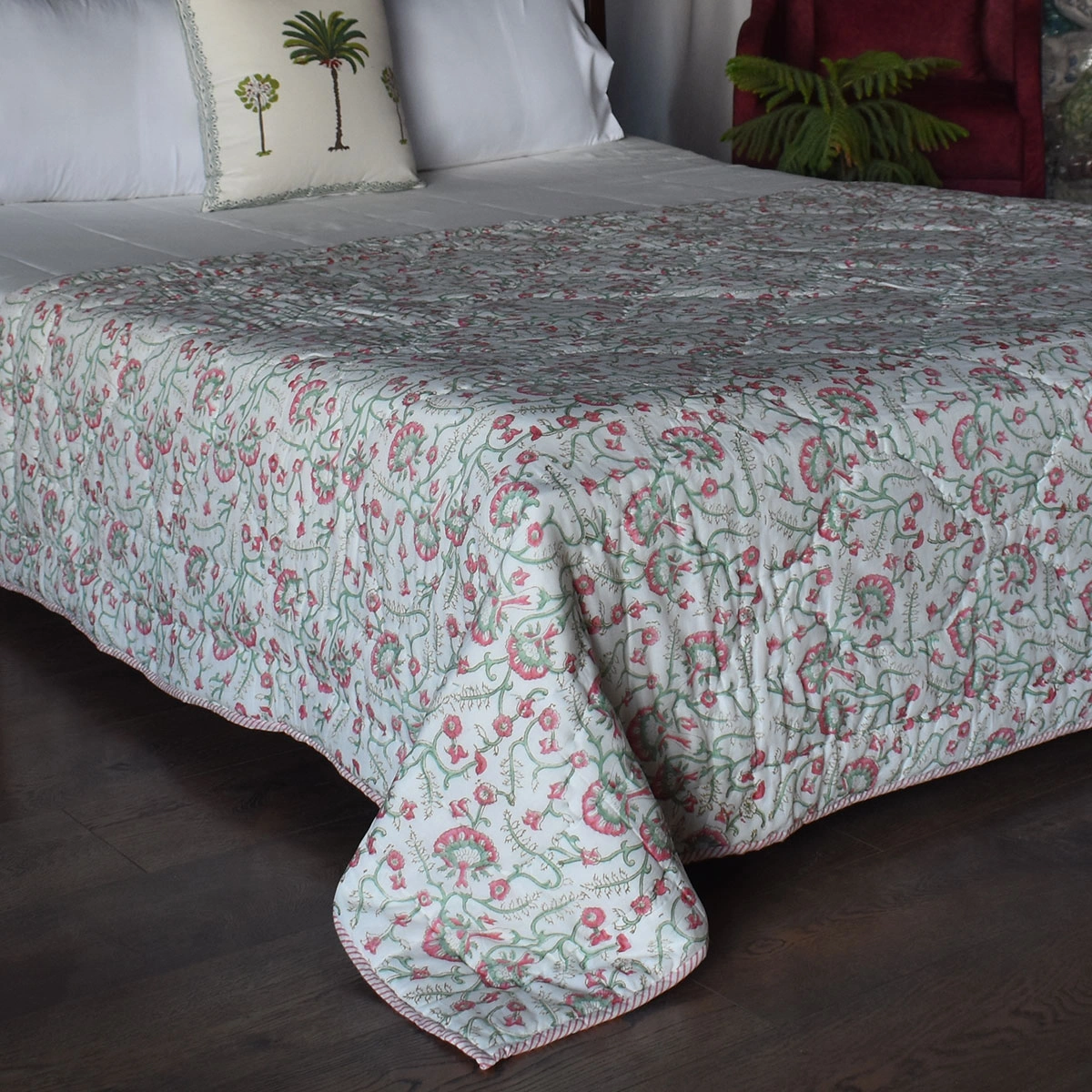 Hand Block Printed Cotton Twin Size Quilt 261017