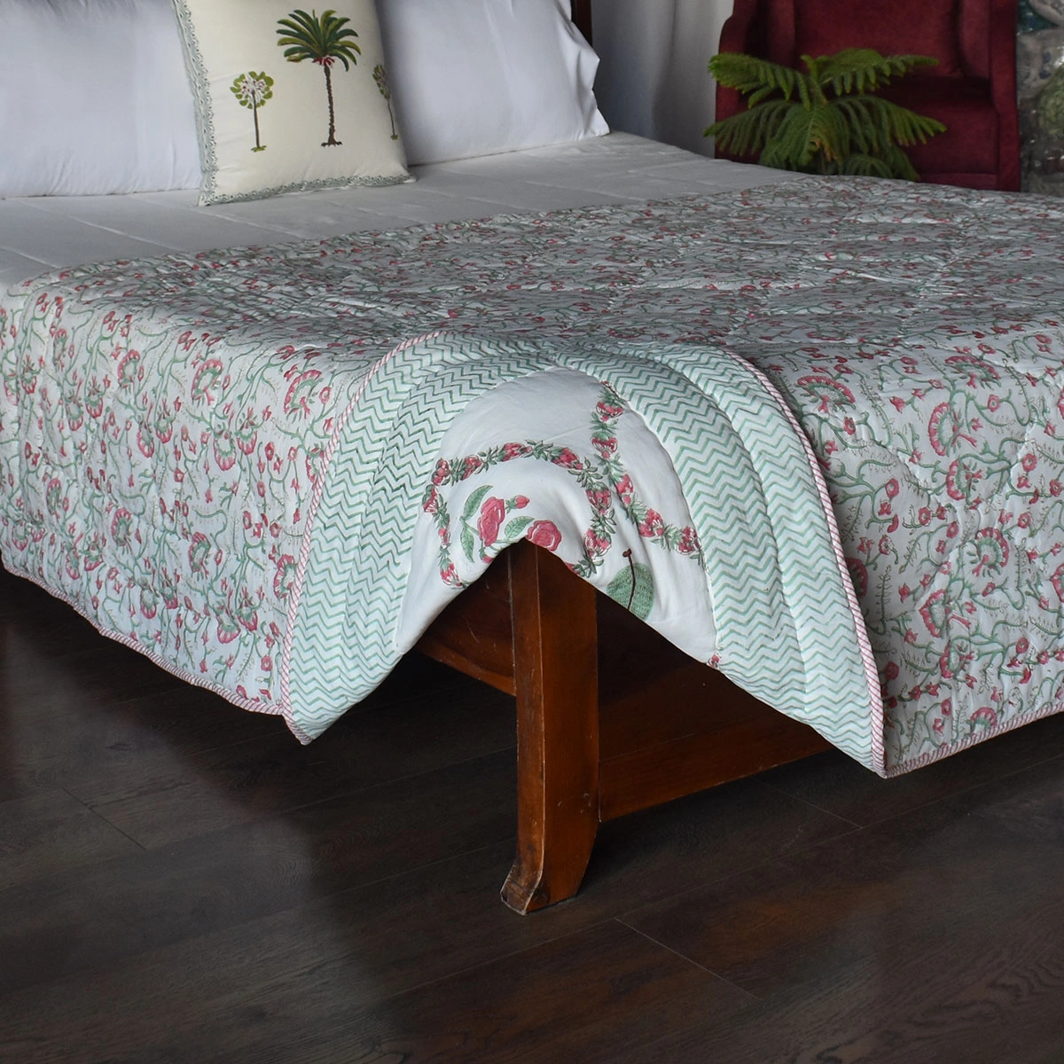 Hand Block Printed Cotton Twin Size Quilt  261017