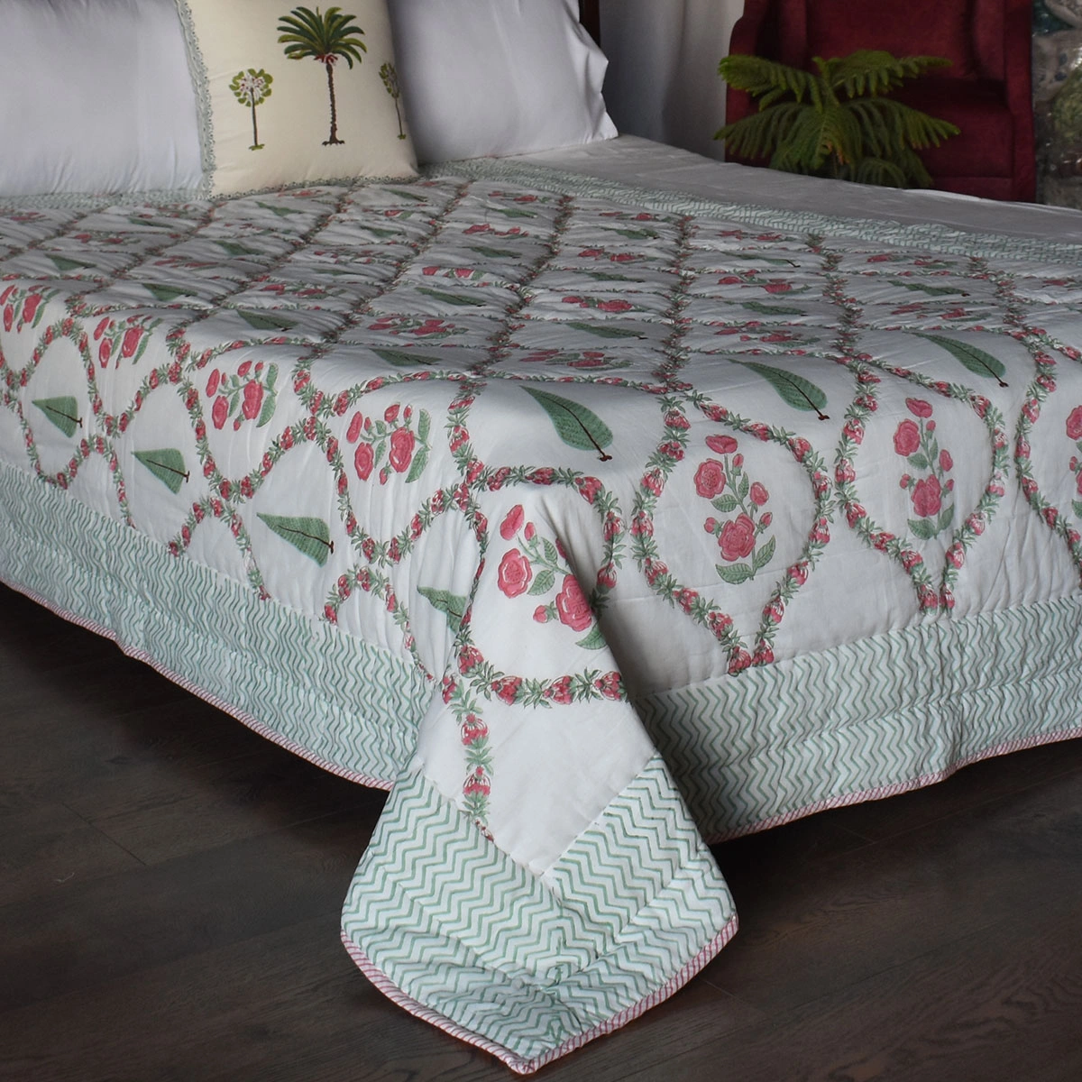 Hand Block Printed Cotton Twin Size Quilt  261017