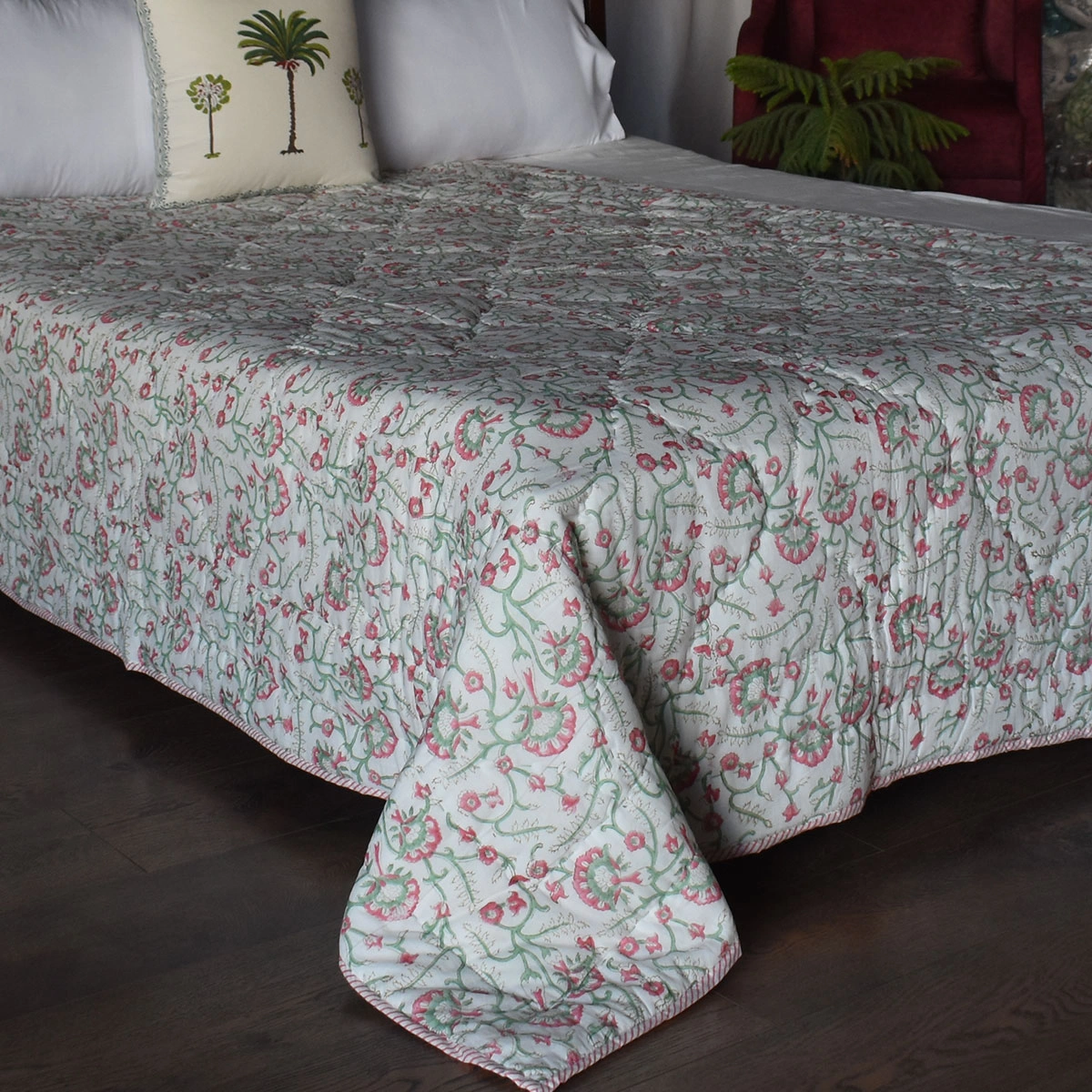 Hand Block Printed Cotton Twin Size Quilt  261017