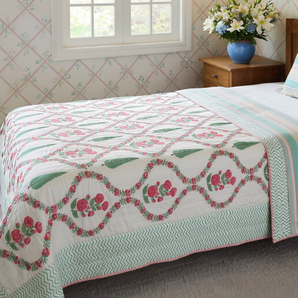 Hand Block Printed Cotton Twin Size Quilt  261017