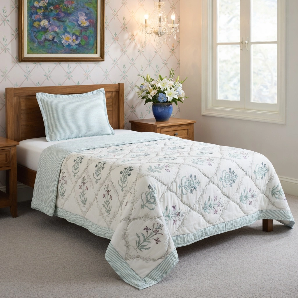 Hand Block Printed Cotton Twin Size Quilt  261018