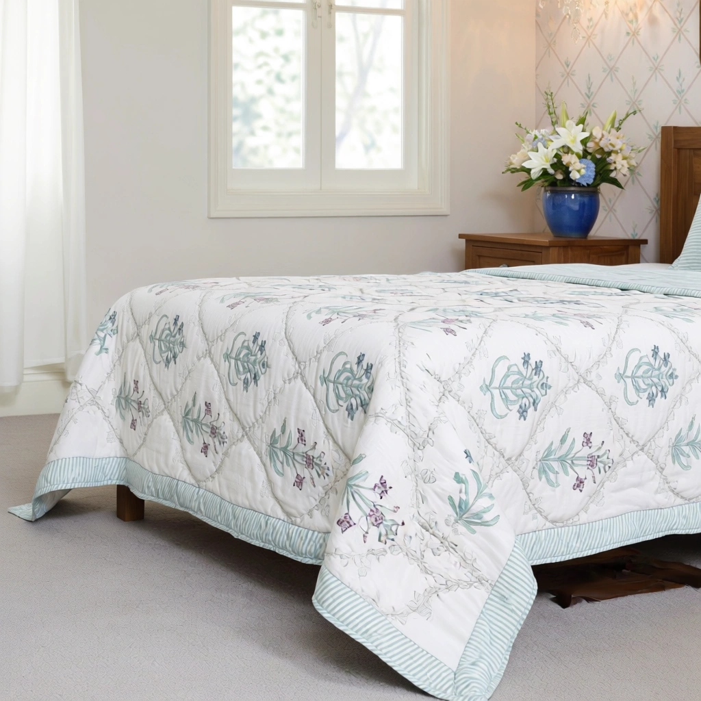Hand Block Printed Cotton Twin Size Quilt  261018