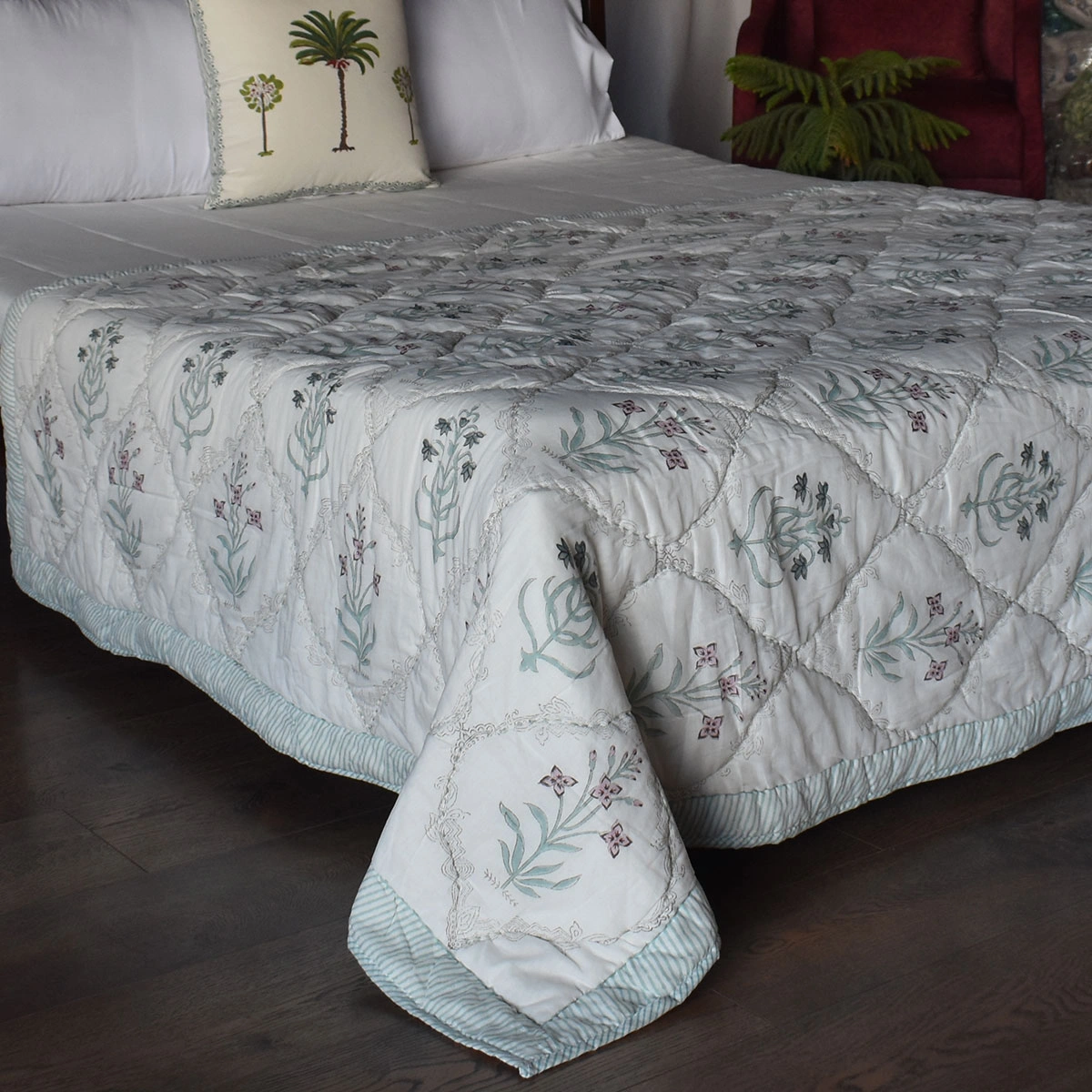 Hand Block Printed Cotton Twin Size Quilt  261018