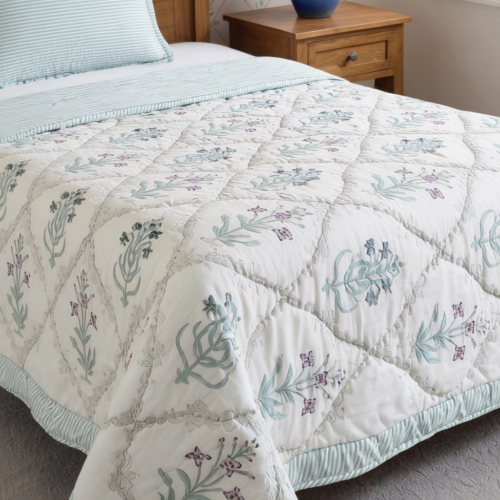 Hand Block Printed Cotton Twin Size Quilt  261018