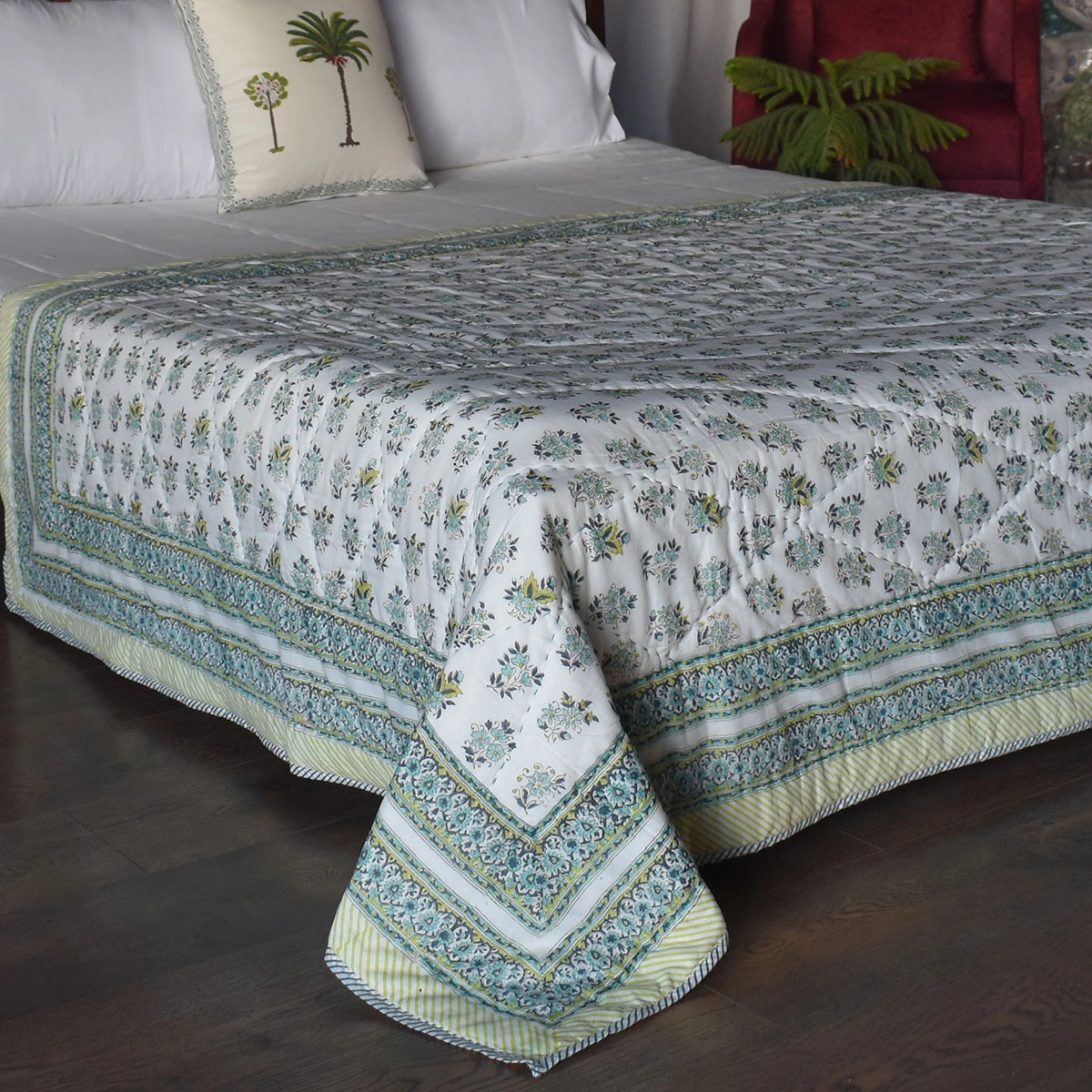 Hand Block Printed Cotton Twin Size Quilt  261019