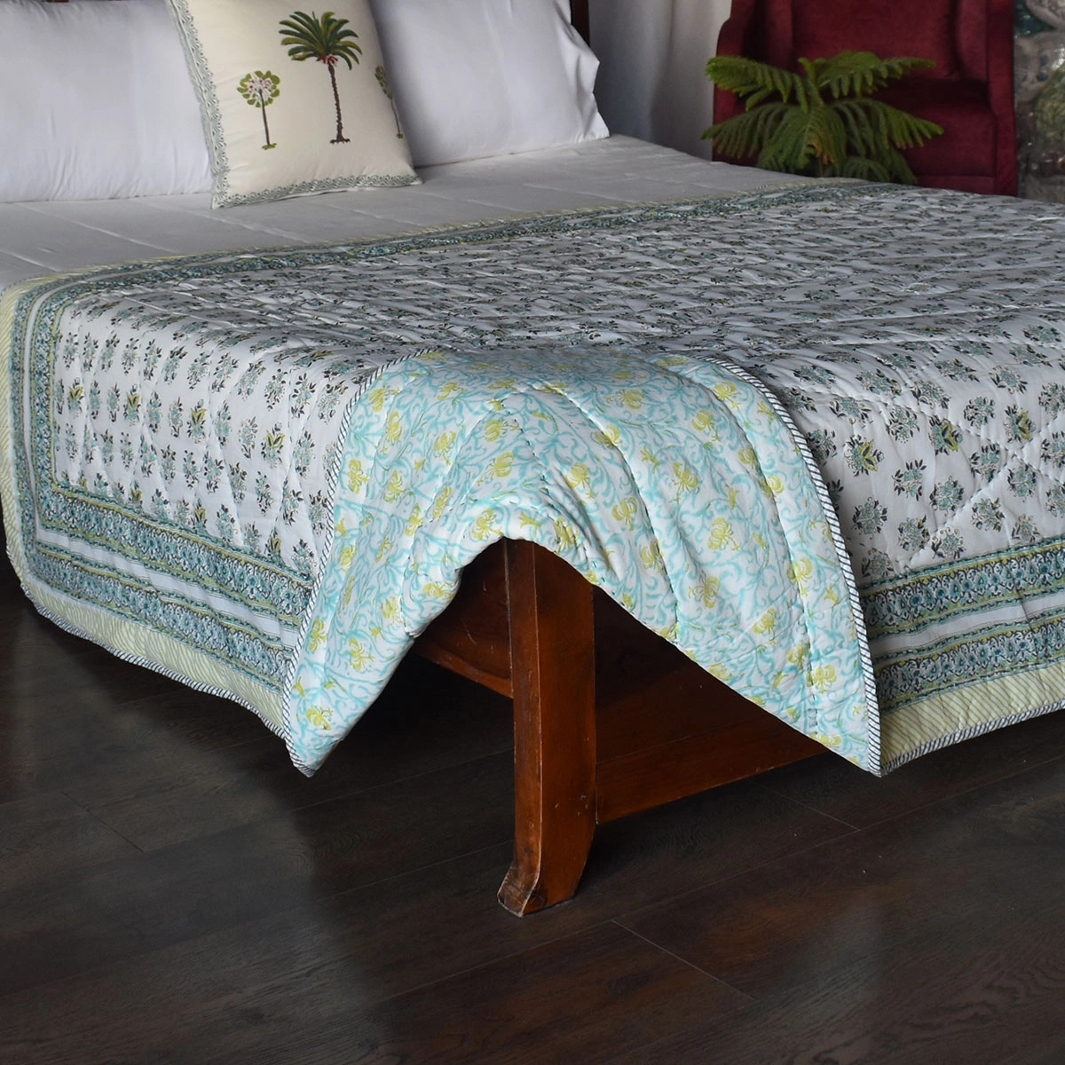 Hand Block Printed Cotton Twin Size Quilt  261019