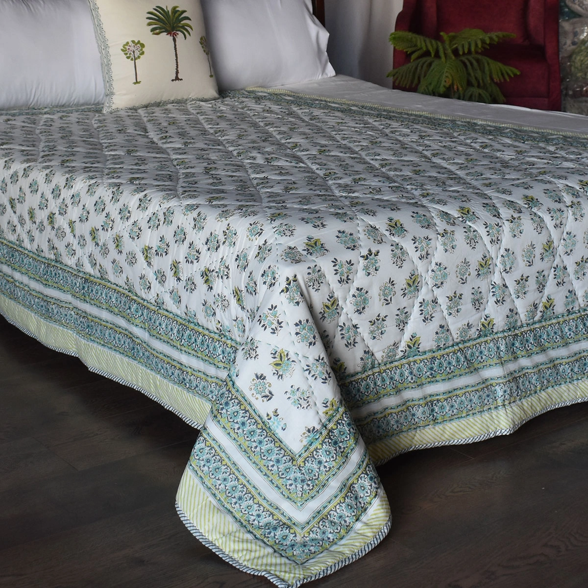 Hand Block Printed Cotton Twin Size Quilt  261019