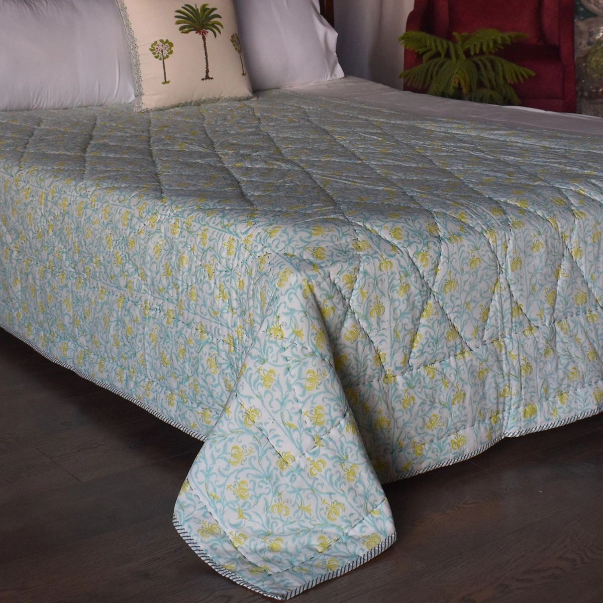Hand Block Printed Cotton Twin Size Quilt  261019