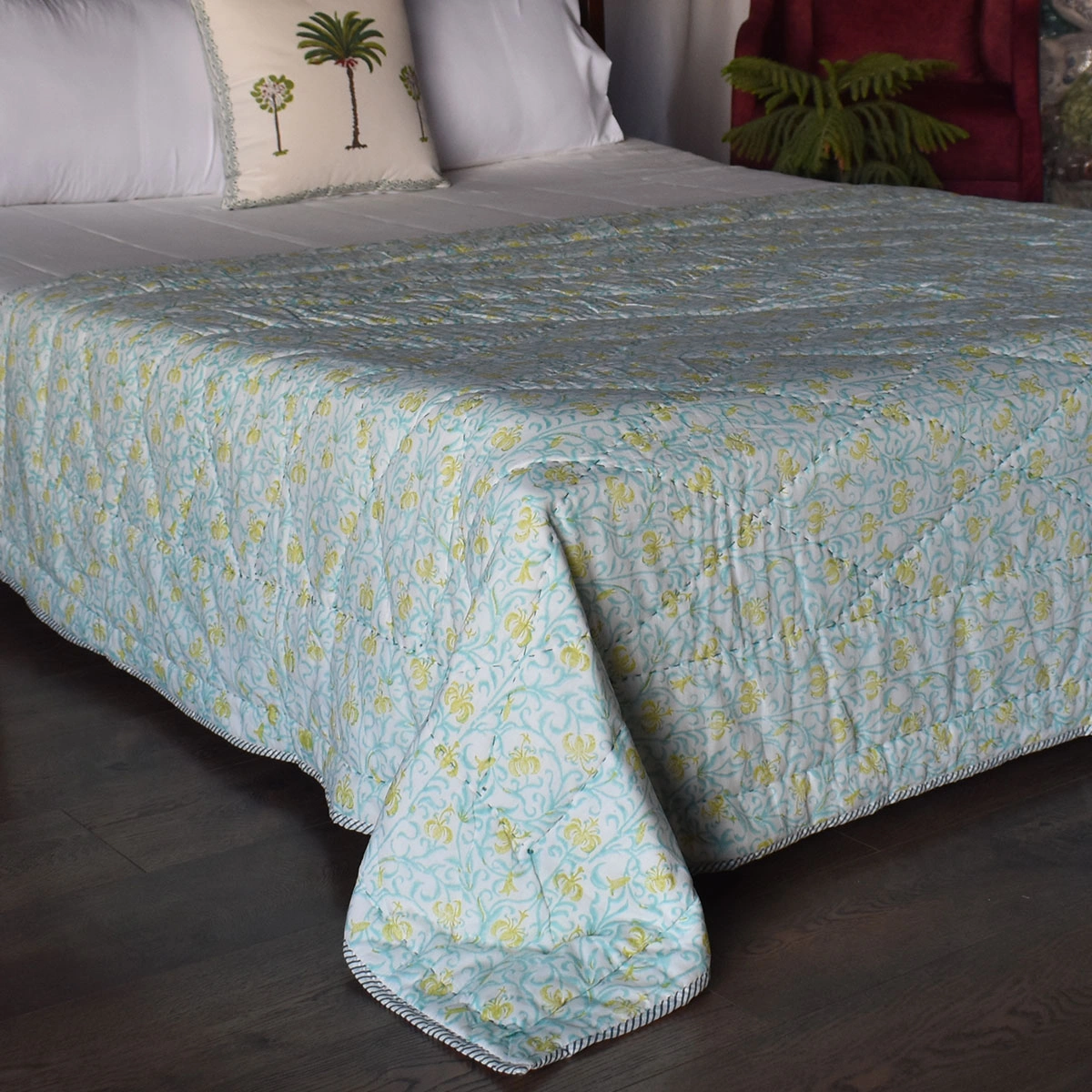 Hand Block Printed Cotton Twin Size Quilt  261019