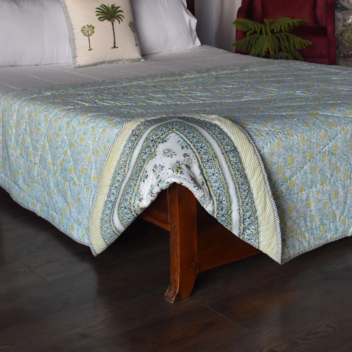 Hand Block Printed Cotton Twin Size Quilt 261019