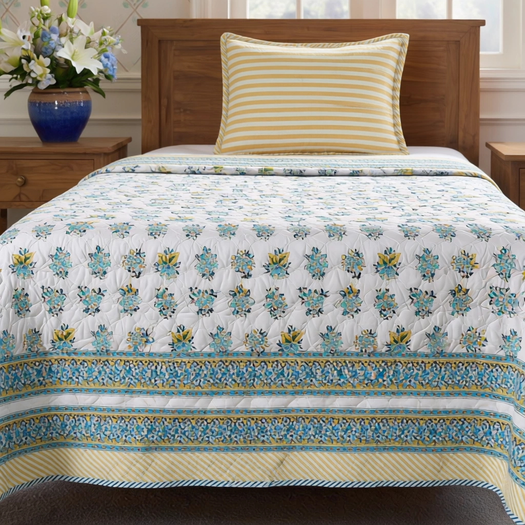 Hand Block Printed Cotton Twin Size Quilt  261019
