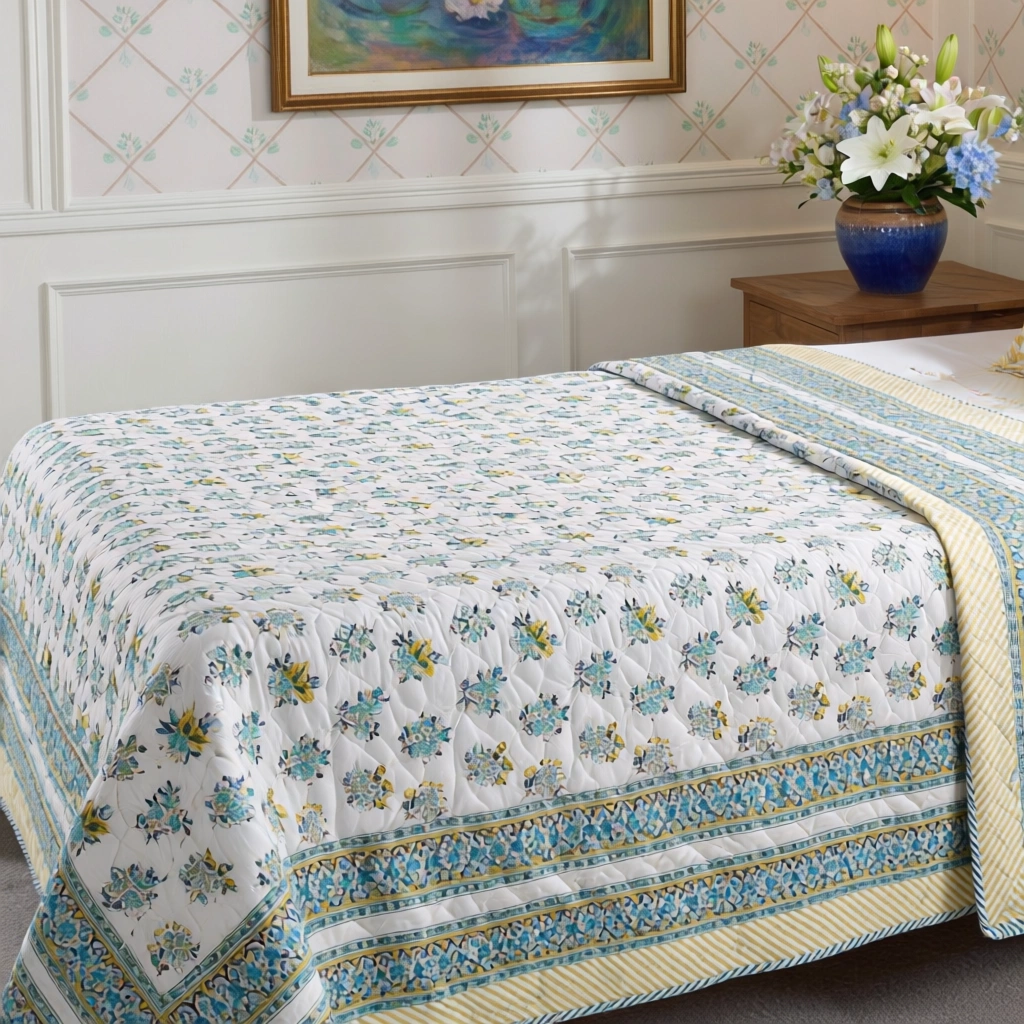 Hand Block Printed Cotton Twin Size Quilt  261019