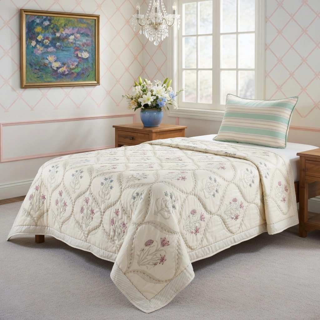 Hand Block Printed Cotton Twin Size Quilt 261020