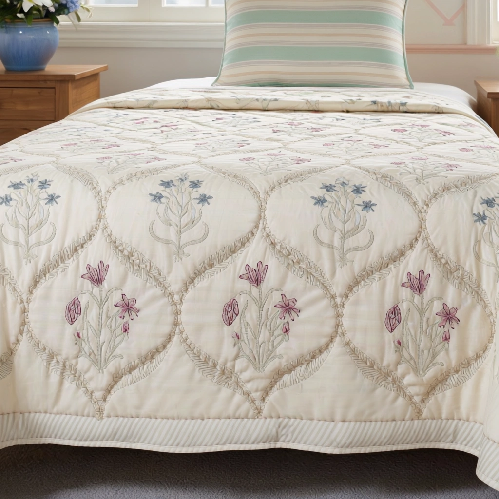 Hand Block Printed Cotton Twin Size Quilt 261020