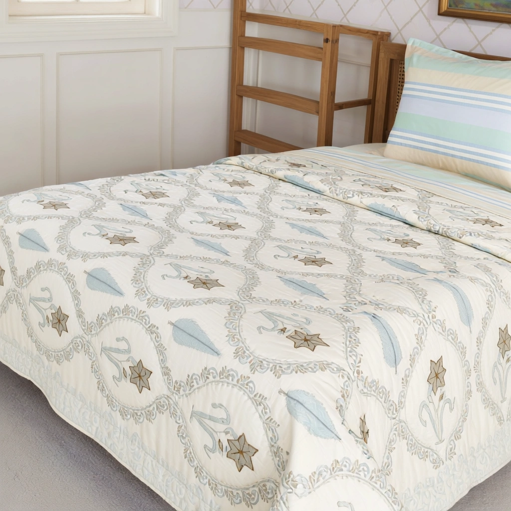 Hand Block Printed Cotton Twin Size Quilt  261021
