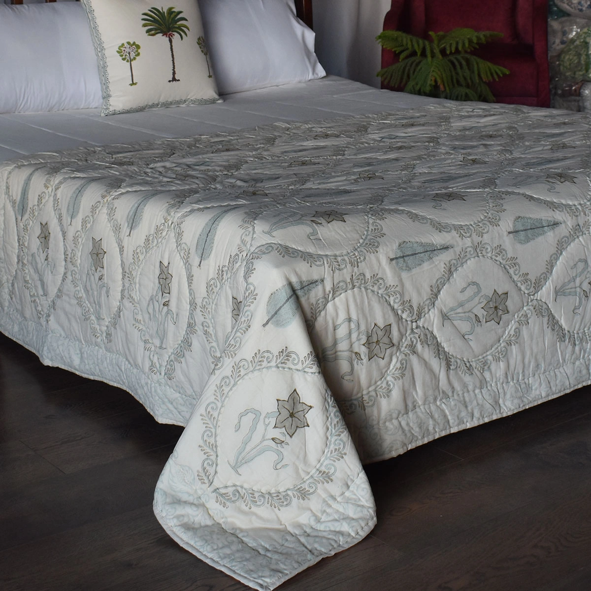 Hand Block Printed Cotton Twin Size Quilt 261021