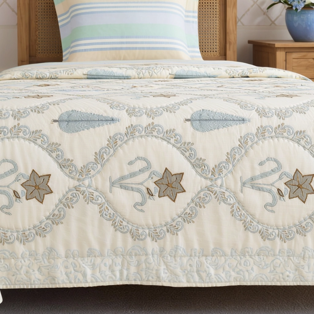 Hand Block Printed Cotton Twin Size Quilt 261021