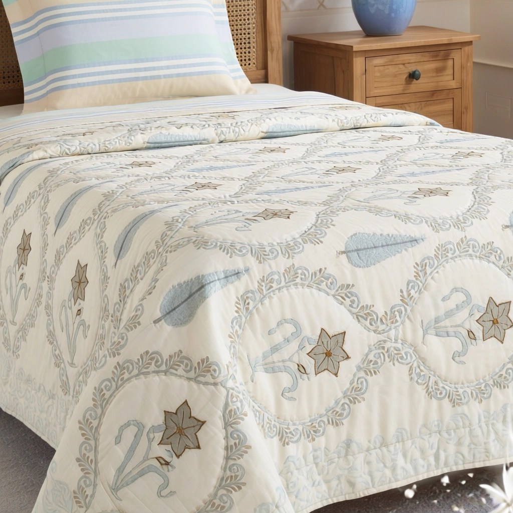 Hand Block Printed Cotton Twin Size Quilt 261021