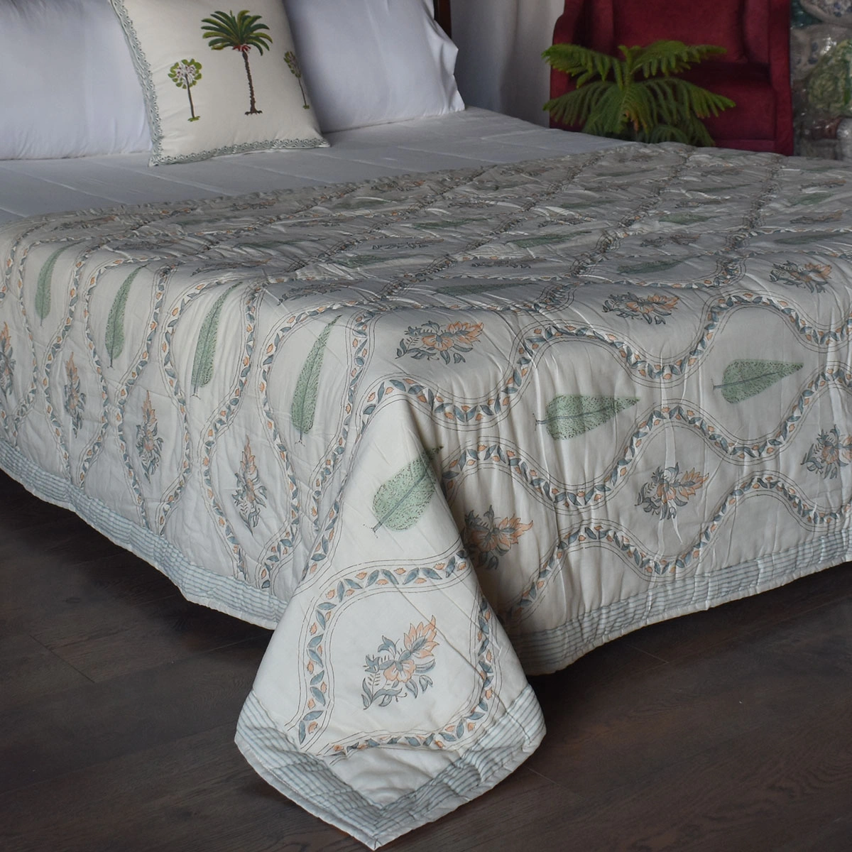 Hand Block Printed Cotton Twin Size Quilt 261022