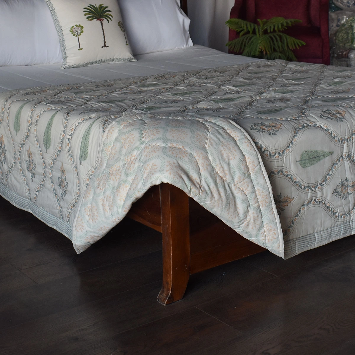 Hand Block Printed Cotton Twin Size Quilt 261022